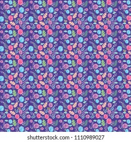 Floral vintage pattern. chic rose with purple background for you scrapbooking or printed fabric. blue, pink,purple colour