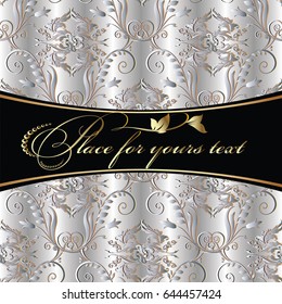 Floral vintage pattern. Damask white  background in Baroque style with  3d antique ornaments and flowers .Vector  endless 3d texture. Template for invitation and greeting cards design. Place for text