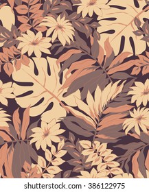 Floral vintage pattern. Exotic background for fabric, textile. Seamless leaves print pattern.
