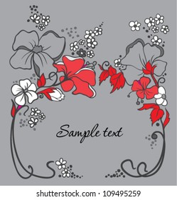 Floral vintage pattern with red and white flowers, vector