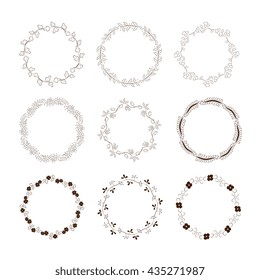 Floral vintage round frames collection. Decorative romantic frame set for your design for any holiday 