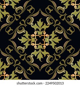 Floral vintage seamless pattern. Beautiful ornamental vector background. Repeat ornate patterned backdrop. Baroque Damask style luxury ornament. Modern design. Endless texture. Vintage flowers, leaves