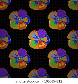 Floral vintage seamless pattern in black, gray and yellow colors. Cute vector cosmos flowers print. Vector illustration.