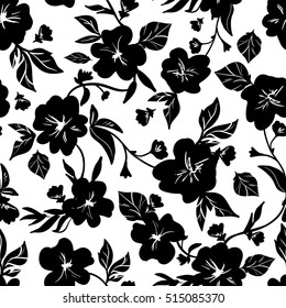 Floral vintage seamless pattern. Black and white ornament background with flowers. monochrome pattern