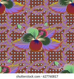 Floral vintage seamless pattern in blue and pink colors. Vector illustration.