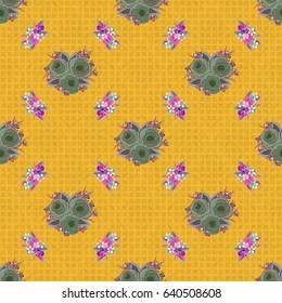 Floral vintage seamless pattern in blue and pink colors. Vector illustration.