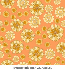 Patrón inoxidable de vintage floral. Fondo vectorial Boho. Impresión textil retro de la flor hippie. Papel mural botánico Groovy