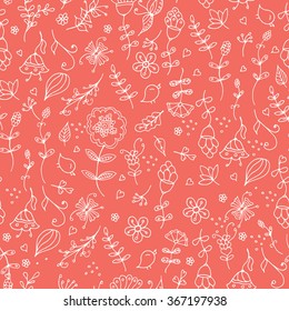 Floral vintage seamless pattern collection. Seamless pattern background. Vector floral hand drawn seamless pattern. Spring flowers vintage fabric texture. Flowers and leaf ornament. Floral ornament.