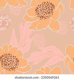 Floral Vintage seamless pattern with flowers wild roses. Floral vector illustration. Template design for textiles, paper, wallpaper, clothes, backdrop, interior, print, curtains, textile, post. 