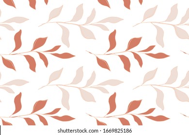 Floral vintage seamless pattern with foliage, botanical endless texture, leaves ink sketch art. Vector illustration for wallpaper, textile, wrapping paper
