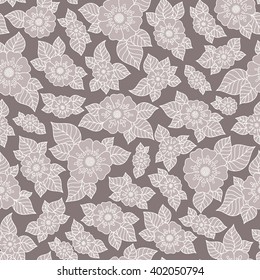 Floral vintage seamless pattern a hand-painted, brown and beige