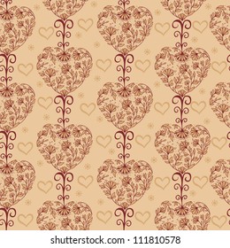 Floral vintage seamless pattern with hearts.