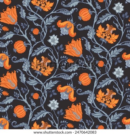 Floral vintage seamless pattern in Jacobean style for retro wallpapers. Enchanted Vintage Flowers. Chintz inspired. Design for wrapping paper, wallpaper, fabrics