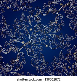Floral vintage seamless pattern on blue background. Vector illustration.