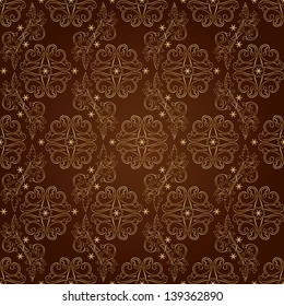 Floral vintage seamless pattern on brown background. Vector illustration.