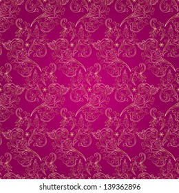 Floral vintage seamless pattern on pink background. Vector illustration.