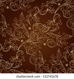 Floral vintage seamless pattern on brown background. Vector illustration.