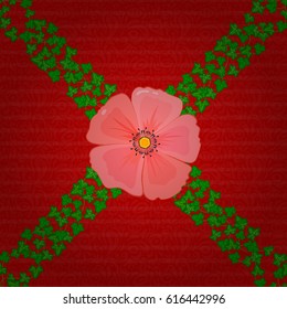 Floral vintage seamless pattern on a red background. Cute vector cosmos flowers print. Vector illustration.