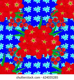 Floral vintage seamless pattern on a blue background. Cute vector primrose flowers print. Vector illustration.