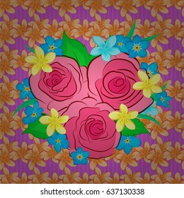 Floral vintage seamless pattern on a violet background. Cute vector rose flowers and green leaves print. Vector illustration.