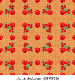 Floral vintage seamless pattern on a brown background. Cute vector poppy flowers print. Vector illustration.