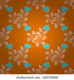 Floral vintage seamless pattern on a orange background. Cute vector plumeria flowers print. Vector illustration.