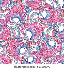 Floral vintage seamless pattern on white background. Coloring Book.