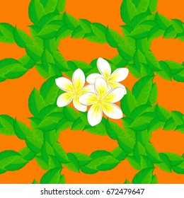 Floral vintage seamless pattern on a orange background. Cute vector plumeria flowers print. Vector illustration.