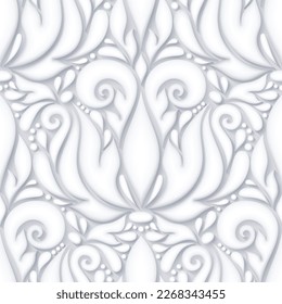 Floral Vintage Seamless Pattern in Paisley Style. Decorative Composition with Natural Motifs. Abstract Ornate Art. Complex Ornament. Vector 3d Illustration