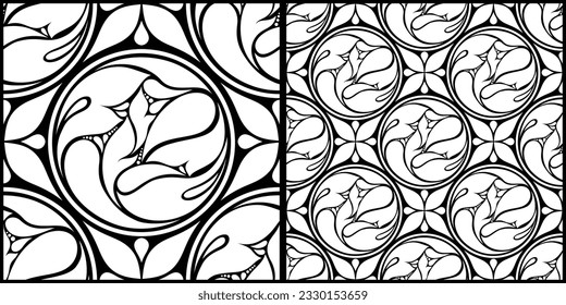 Floral Vintage Seamless Pattern in Paisley Style, with Preview. Decorative Composition with Natural Motifs. Abstract Ornate Art. Complex Ornament. Vector Contour Illustration