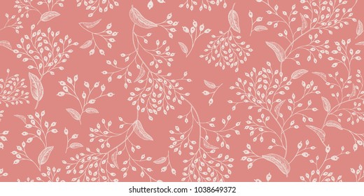Floral Vintage Seamless Pattern. Pink And White. Oriental Style. Vector Illustration Art. For Design Textiles, Paper, Wallpaper.