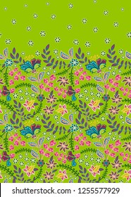 Floral vintage seamless pattern. Retro plants style. Vertical decorative flowers. Vector background