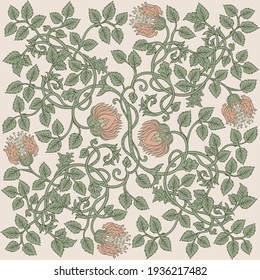 Floral vintage seamless pattern for retro wallpapers. Enchanted Vintage Flowers.  Arts and Crafts movement inspired. Design for wrapping paper, wallpaper, fabrics and fashion clothes.