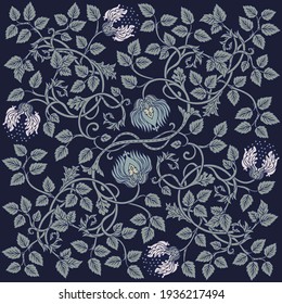 Floral vintage seamless pattern for retro wallpapers. Enchanted Vintage Flowers.  Arts and Crafts movement inspired. Design for wrapping paper, wallpaper, fabrics and fashion clothes.