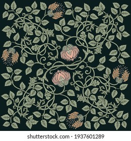 Blumenvintage nahtloses Muster für Retro-Wallpaper. Zauberhafte Vintage-Blumen.  Die Bewegung für Kunst und Handwerk inspirierte. Design für Wickelpapier, Tapete, Stoffe und Modebekleidung.