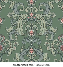 Floral vintage seamless pattern for retro wallpapers. Enchanted Vintage Flowers.  Arts and Crafts movement inspired. Design for wrapping paper, fabrics, fashion clothes in William Morris style