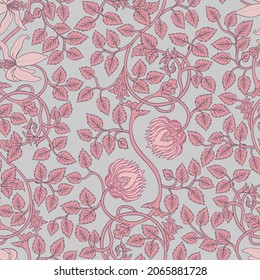 Floral vintage seamless pattern for retro wallpapers. Enchanted Vintage Flowers.; Arts and Crafts movement inspired. Design for wrapping paper; wallpaper; fabrics and fashion clothes.