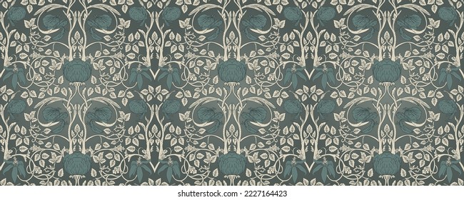 Floral vintage seamless pattern for retro wallpapers. Enchanted Vintage Flowers. Arts and Crafts movement inspired. Design for wrapping paper, wallpaper, fabrics
