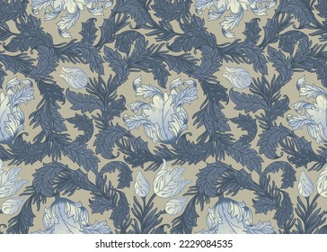 Floral vintage seamless pattern for retro wallpapers. Enchanted Vintage Flowers.  William Morris, Arts and Crafts movement inspired. Design for wrapping paper, wallpaper, fabrics and fashion clothes.