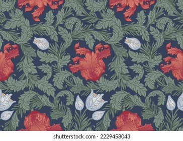 Floral vintage seamless pattern for retro wallpapers. Enchanted Vintage Flowers.  William Morris, Arts and Crafts movement inspired. Design for wrapping paper, wallpaper, fabrics and fashion clothes.