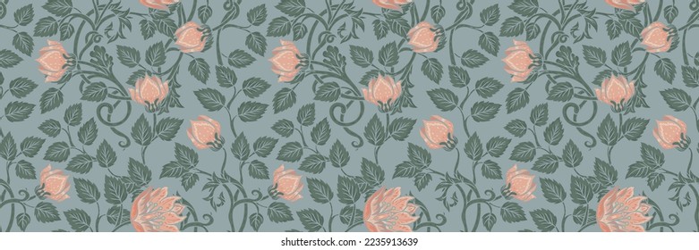 Floral vintage seamless pattern for retro wallpapers. Enchanted Vintage Flowers.  Arts and Crafts movement inspired. Design for wrapping paper, wallpaper, fabrics and fashion clothes.