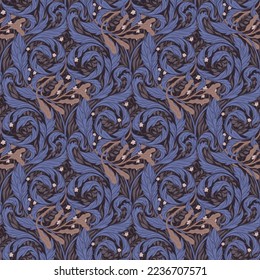 Floral vintage seamless pattern for retro wallpapers. Enchanted Vintage Flowers.  Arts and Crafts movement inspired. Design for wrapping paper, wallpaper, fabrics and fashion clothes.