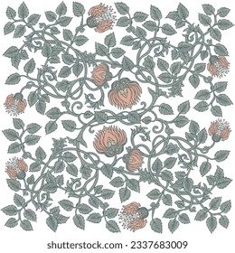 Floral vintage seamless pattern for retro wallpapers. Enchanted Vintage Flowers. Arts and Crafts movement inspired. Design for wrapping paper, wallpaper, fabrics.