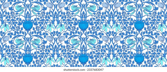 Floral vintage seamless pattern for retro wallpapers. Enchanted Vintage Flowers. Arts and Crafts movement inspired. Design for wrapping paper, wallpaper, fabrics.
