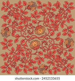 Patrón sin costuras vintage floral para Fondos de pantalla retro. Flores de Antiguas encantadas. Movimiento de Artes y Oficios inspirado. Diseño para papel de envolver, Fondo de pantalla, telas.