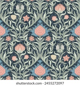 Floral vintage seamless pattern for retro wallpapers. Enchanted Vintage Flowers. Arts and Crafts movement inspired. Design for wrapping paper, wallpaper, home decor