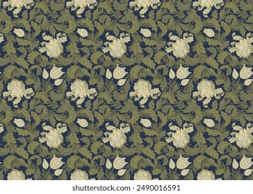 Floral vintage seamless pattern for retro wallpapers, textiles, designs. Enchanted Vintage Flowers. Arts and Crafts movement inspired.