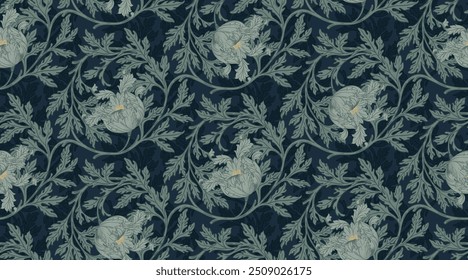 Floral vintage seamless pattern for retro wallpapers. Enchanted Vintage Flowers.  Arts and Crafts movement inspired. Design for wrapping paper, wallpaper, fabrics and fashion clothes.