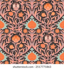 Padrão sem emenda vintage floral para papéis de parede retro. Encantado Flores Vintage. O movimento das artes e ofícios é inspirado. Design para embrulhar papel, papel de parede, tecidos e decoração de casa
