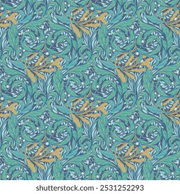 Floral vintage seamless pattern for retro wallpapers. Enchanted Vintage Flowers. Arts and Crafts movement inspired. Design for wrapping paper, wallpaper, fabrics